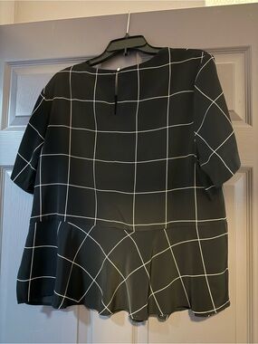 Banana Republic Black Grid Print Peplum Blouse